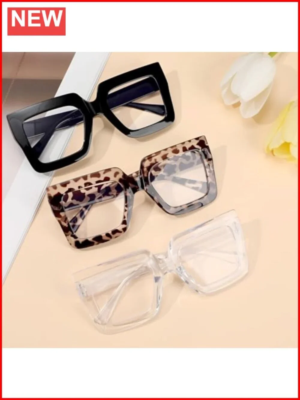 Oversized Blue Light Glasses 3 Pack Thick Square TR90 Polycarbonate Frames